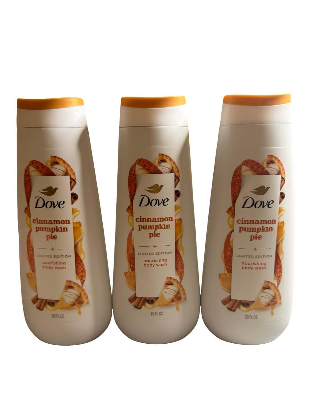 3 Pack Dove Cinnamon Pumpkin Pie Limited Edition Nourishing Body Wash 20 fl oz